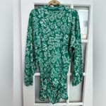 ZARA  Jacquard Ballon Sleeve Knit Green White Floral Ruched Dress Size Large NWT Photo 5