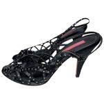 Betsey Johnson  Size 8.5 Black Satin Crystal Rhinestone Embellished Strappy Heels Photo 5