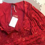 Free People New Two Faces Milkmaid Mini Dress Floral Smocked Puff Sleeve Red Photo 7