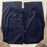 ZARA Dark Blue Linen Blend Casual Wide Leg Drawstring Pants with Pockets XL Photo 2