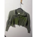 BDG Green Ribbed Cropped Pullover Sweater Snap Collar Raw Hem Size S Photo 1