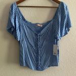 SO  Junior’s Blue Plaid Cropped Front Lace Up Top Flutter Sleeves Size XL Photo 0