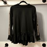 RED Valentino Black Pleated Peplum Sweatshirt Logo Tape Sleeves Designer Top S Photo 5