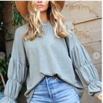 Women’s Boho Chic Wisteria Blue Shirred Long Sleeve Lantern Solid Knit Top Large Size undefined Photo 4
