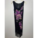 Lola P Floral Dress Size Large‎ Black Purple Fringe Hem Sleeveless Whimsygoth Photo 2