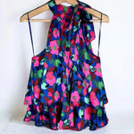 Sugar Lips Vivi Berry Floral Print Halter Neck Satin Blouse NEW Size XS Photo 0