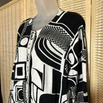Berek Vintage 1990s Y2K Bl;ack White Geometric Shapes Cardigan Sweater Large Black Photo 3