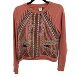 Anthropologie Akemi & Kin Sweater Womens Small Peach Cotton Embroidered Beaded Pink Photo 0