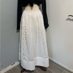 ZARA New High Waisted White Bohemian Embroidered Eyelet Lined Midi Skirt Size M Photo 8