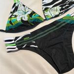 Women size small reversible olive Green tropical jungle Bikini Set triangle top Photo 1