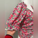 Peach Floral Ruched Women's Top Size L Pink Size L Photo 3