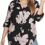 Candie's Candie’s Button Down Tie Front Top Black Floral Photo 1