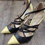 Pour La Victoire  Pale Yellow Black Pointy Pumps Strappy Heels 7.5 Shoes Photo 0