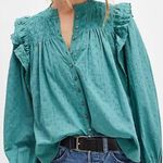 Free People NWT Wrapped In A Dream Embroidered Blouse North Sea Teal XS Photo 0