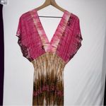 Boho Tie Dye Pink and Brown Maxi Dress V Cut Flowy Size M Photo 5