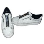 Frye Women's Lena Rebel Leather Zip White Crackled Low Top Sneaker Size 10M Photo 1