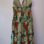 Filly Flair Size L Maxi Dress Tan Tropical Floral Ruffle Tiered Open Back Photo 5