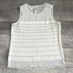 Loft Sleeveless Sheer Tiered Blouse Women M White Metallic Gold Flecked Tank Top Photo 4