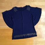 belldini Cold Shoulder Butterfly Sleeve Top, Gold Grommet, Navy Blue, Size S Blue Photo 1
