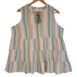 J.Jill Stiped Tiered Boho Tunic Top Women's Tassel Coastal Beachy Resort Size L Size L Photo 0