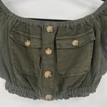 Aeropostale  Buttoned Off-The-Shoulder‎ Crop Top Military Style Olive Green XS Photo 6