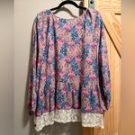 Matilda Jane  Floral Lace Trim Peplum Blouse Women’s Size Large Photo 1