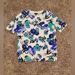 Talbots  Scoop Neck Quarter Sleeve Scoop Neck Cotton Blue Floral Pullover Sweater Photo 6