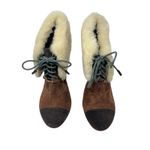 L.A.M.B. Pier Booties Suede Shearling Platform Boots High Heels Brown Size US‎ 8 Photo 5
