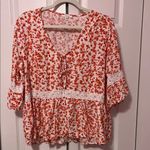 Maurice's Floral Red and White Women's Top Photo 0