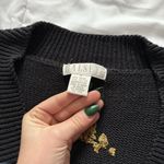 Vintage 80s 90s Womens Size Medium Black Floral Sweater Holiday Fall V Neck Photo 3