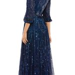 Mac Duggal  5509 Midnight Blue Sequined 3/4 Sleeve Gown Size 16 NWT Photo 1