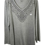 Catherines Plus Size 22/24 Top 2X Gray Long Sleeve Embroidered NWT Mature 1761 Photo 0