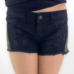 Bongo Black Low Rise Distressed Jeweled Raw Hem Cut Off Shorts Photo 1