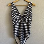 Adore Me  Gingham White & Black One Piece Swimsuit Ruched Size 0X Photo 2