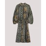 Summum Midi Dress with Ikat print Long Sleeve Flowy Boho Cinched Tie Waist S Black Photo 13