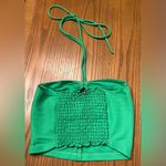ZARA  Kelly Green Halter Bandeau Crop Top Adjustable Tie‎ Ruched Smocked Sz Small Photo 4