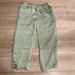 Roller Rabbit NWT  Sage Green Satin Textured Drawstring Pull On Pants Size L Photo 3