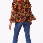 Loft Woodland Bell Sleeve Blouse Top Sheer Floral Print Mustard Yelloww Boho L Photo 1
