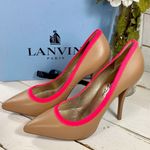 Lanvin Paris Lanvin Leather Pointed Toe Heels with Hot Pink Trim Photo 2