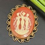 Vintage Unsigned Three Ladies Victorian Cameo Brooch Photo 1