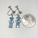 Elegant Silver Tone Vintage Blue Dangle Screw Back Earrings Photo 1