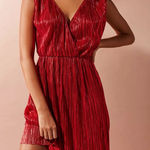 Urban Outfitters Oh My Love  Shimmer Pleated Fit + Flare Plunge Neck‎ Dress Red S Photo 0