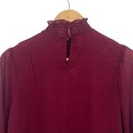 AQUA NWT Womens Prairie Smocked Mock Neck Puff Long Sleeve Blouse Burgundy XS Photo 5