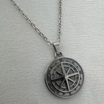 Compass Pendant Necklace for Men Women,Streetwear Punk Hip Hop Unisex Style Silver Photo 1