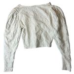 ZARA Women's M White Floral Ruched Waffle Textured Crop Top Blouse Puffy Sleeves Photo 3