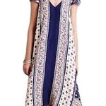 Anthropologie  Maeve Summertide Swing Dress Cap Sleeve V-Neck Boho Blue Pink XS Photo 0