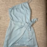 Lucy in the Sky Santorini Satin Wrap Dress in Dusty Blue Photo 2