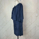 Apiece Apart Dress Cape Sleeve Layered Sheath Tasseled Cupro Navy Blue Size 6 Photo 4