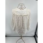 Anthropologie  Embroidered Shirt Long Sleeve White Crochet Lace Size Small Photo 4