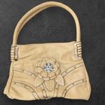 Vintage Y2K Womens Tan Smooth Leather Embossed Floral Rhinestone Studded Bag 90s Photo 8